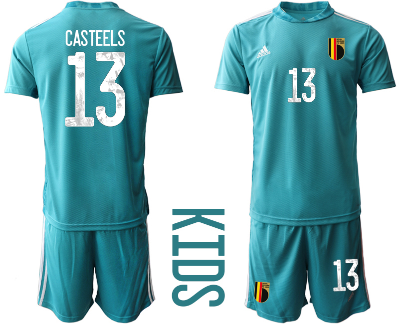 Youth 2021 European Cup Belgium blue goalkeeper #13 Soccer Jersey